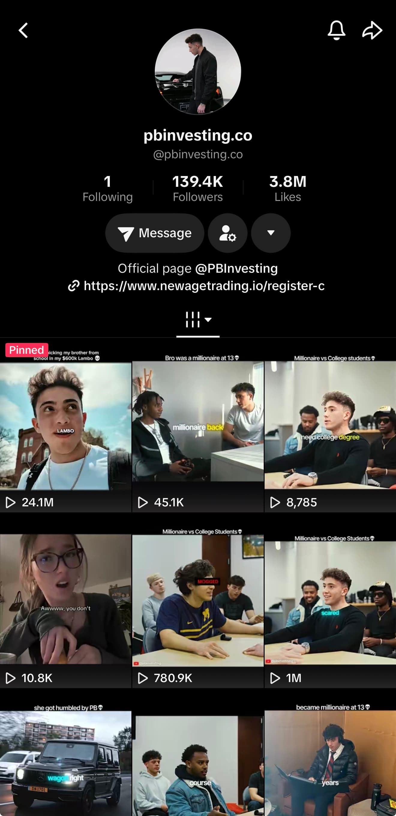 PB Investing TikTok profile