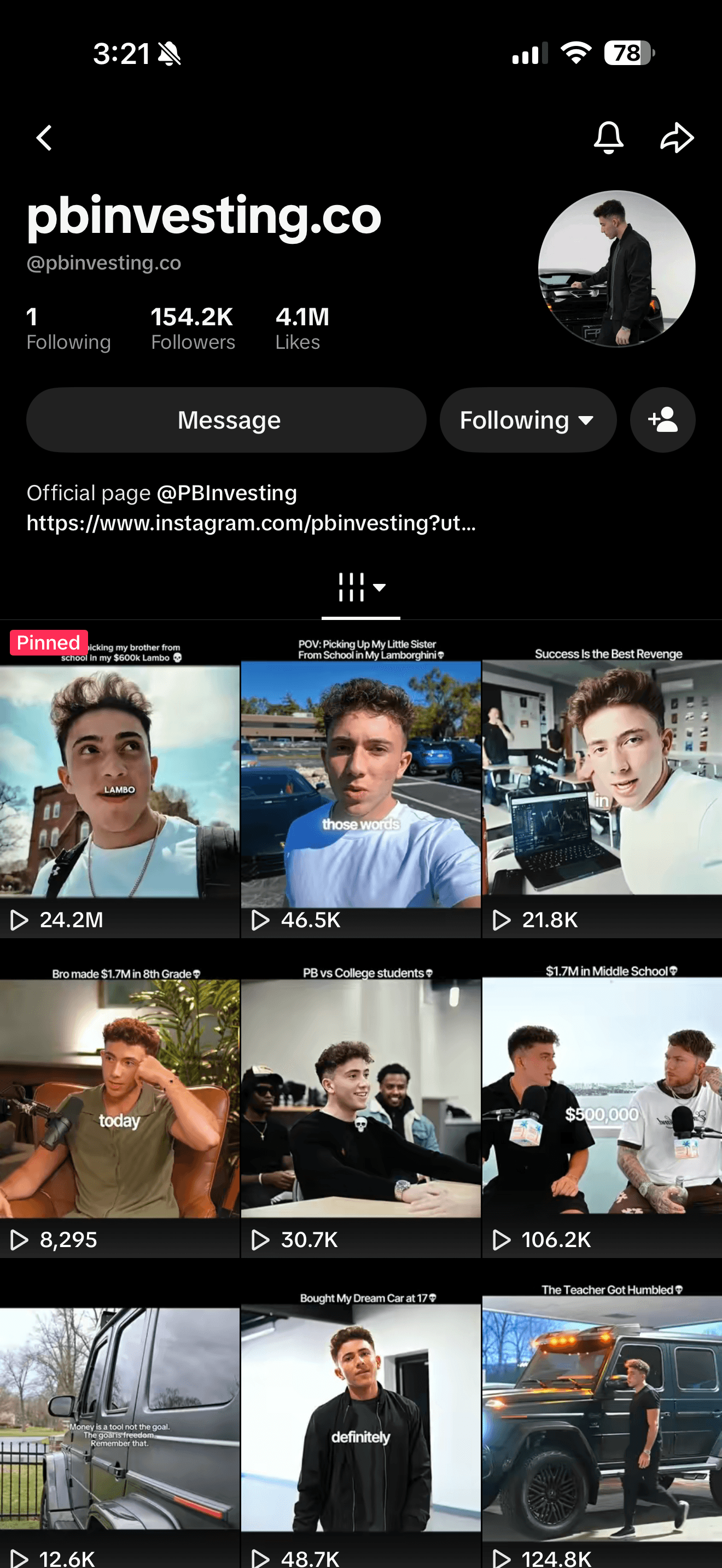 PB Investing TikTok profile